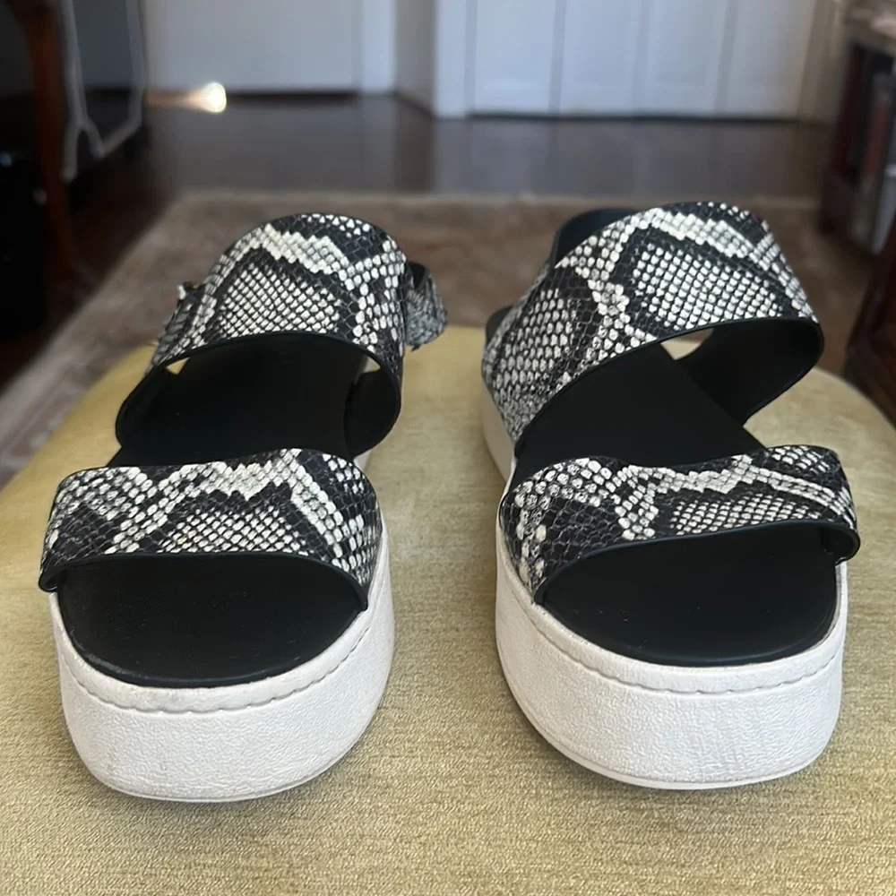 VINCE. Womens Black Snake Platform Comfort Wedge Leather Slingback Sandals 8.5